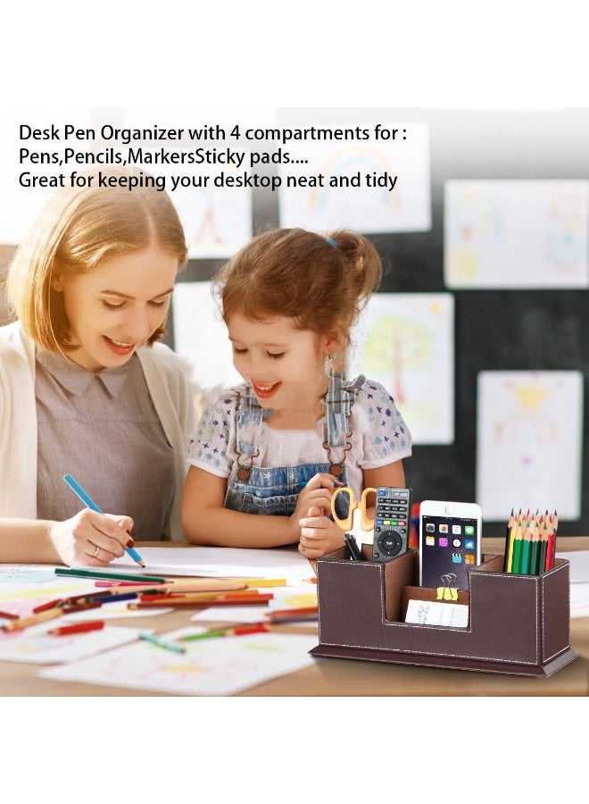 Cute leather pen holders, pencil cases, pen holders/stands/trays/storage boxes/stationery boxes, desktop storage supplies and accessories, office supplies, desktop stationery, business cards, mobile phone storage boxes (brown). - Image 5